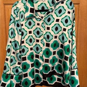 Zara Green and Black Geometric Button Down Shirt